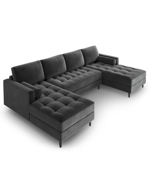 Canapé panoramique velvet santo 6 places gris foncé - 320x170x90 cm