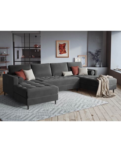 Canapé panoramique velvet santo 6 places gris foncé - 320x170x90 cm