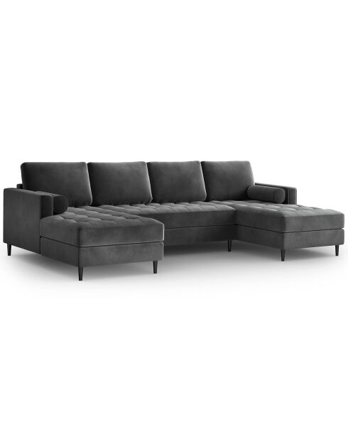 Canapé panoramique velvet santo 6 places gris foncé - 320x170x90 cm