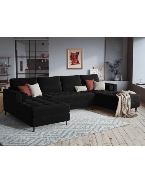Canapé panoramique velvet santo 6 places noir - 320x170x90 cm