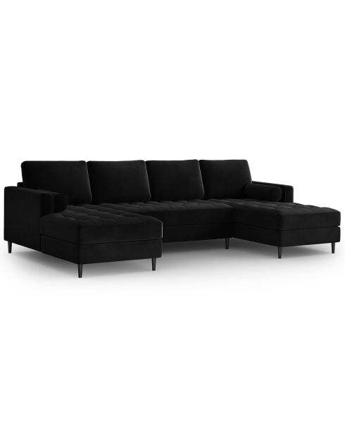 Canapé panoramique velvet santo 6 places noir - 320x170x90 cm