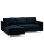 Canapé d'angle gauche velours santo 4 places bleu roi - 236x170x90 cm