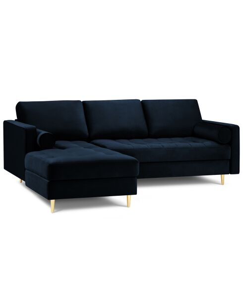Canapé d'angle gauche velours santo 4 places bleu roi - 236x170x90 cm