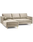 Canapé d'angle gauche velours santo 4 places beige - 236x170x90 cm