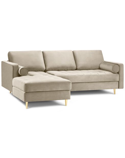 Canapé d'angle gauche velours santo 4 places beige - 236x170x90 cm