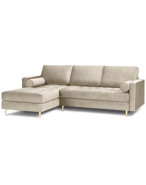 Canapé d'angle gauche velours santo 4 places beige - 236x170x90 cm