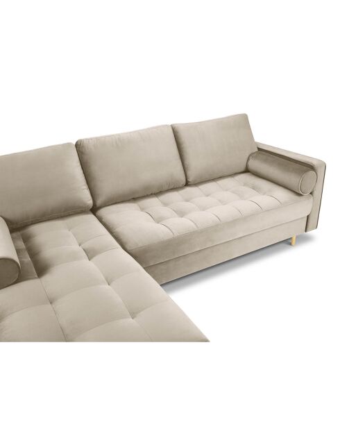 Canapé d'angle gauche velours santo 4 places beige - 236x170x90 cm
