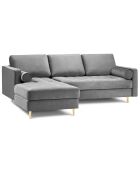 Canapé d'angle gauche velours santo 4 places gris clair - 236x170x90 cm
