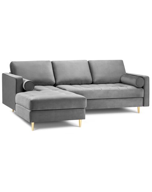 Canapé d'angle gauche velours santo 4 places gris clair - 236x170x90 cm