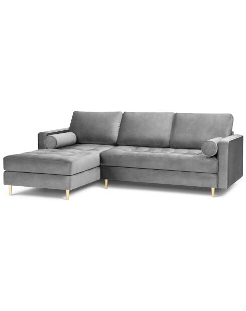 Canapé d'angle gauche velours santo 4 places gris clair - 236x170x90 cm