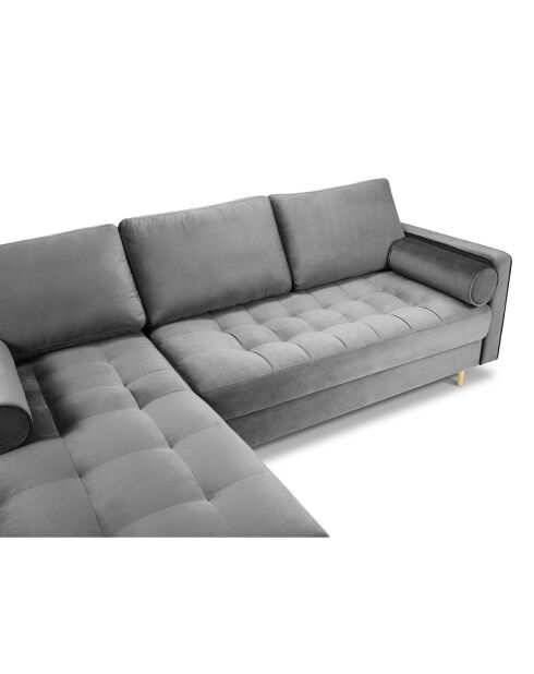 Canapé d'angle gauche velours santo 4 places gris clair - 236x170x90 cm