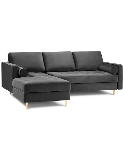 Canapé d'angle gauche velours santo 4 places gris foncé - 236x170x90 cm