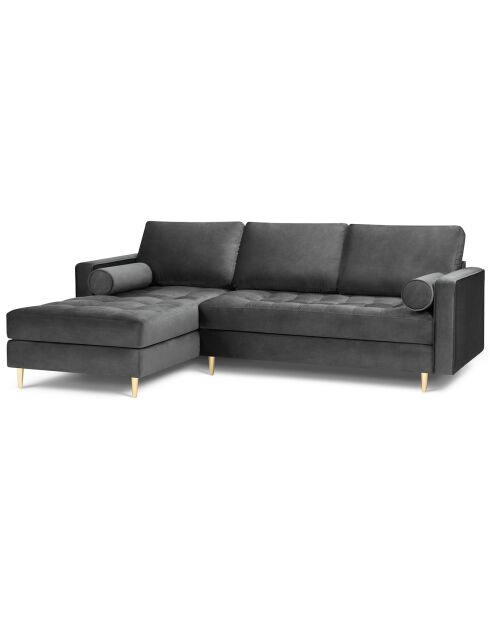 Canapé d'angle gauche velours santo 4 places gris foncé - 236x170x90 cm