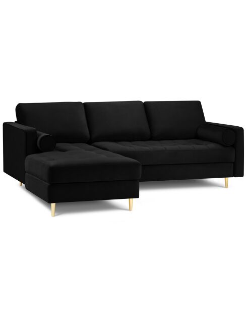 Canapé d'angle gauche velours santo 4 places noir - 236x170x90 cm