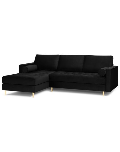 Canapé d'angle gauche velours santo 4 places noir - 236x170x90 cm