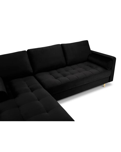 Canapé d'angle gauche velours santo 4 places noir - 236x170x90 cm