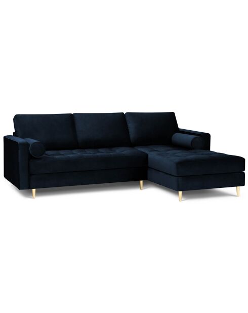 Santo velvet 4-zits hoekbank koningsblauw rechts - 236x170x90 cm