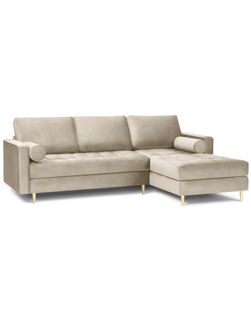 Canapé d'angle droit velours santo 4 places beige - 236x170x90 cm