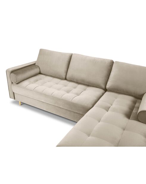 Canapé d'angle droit velours santo 4 places beige - 236x170x90 cm