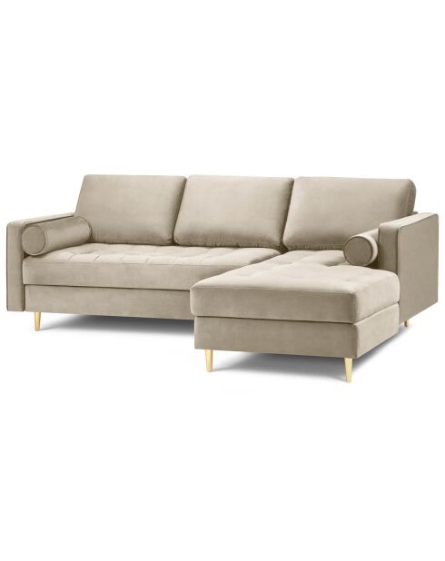 Canapé d'angle droit velours santo 4 places beige - 236x170x90 cm