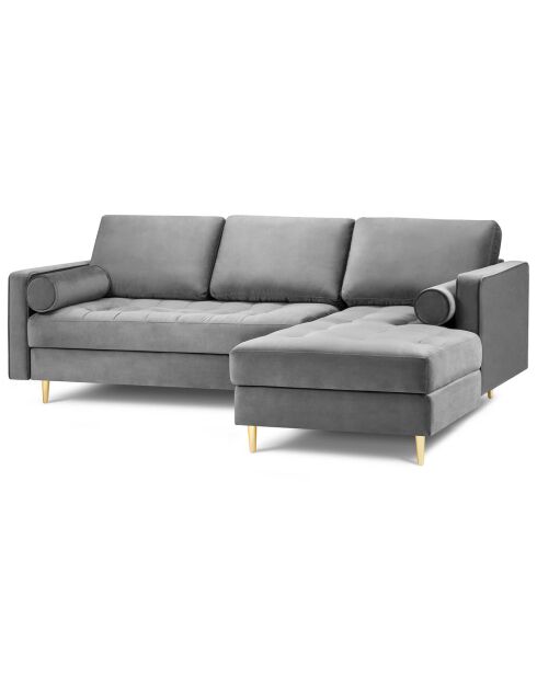 Divano angolare destro a 4 posti Santo in velluto grigio chiaro - 236x170x90 cm