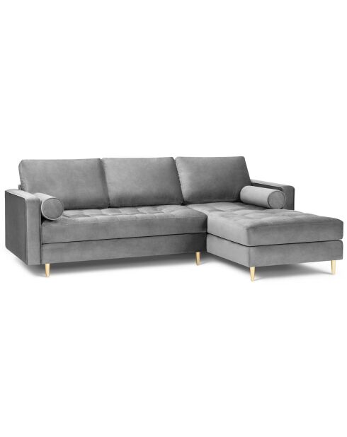 Divano angolare destro a 4 posti Santo in velluto grigio chiaro - 236x170x90 cm