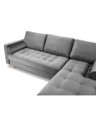 Canapé d'angle droit velours santo 4 places gris clair - 236x170x90 cm