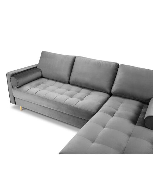 Divano angolare destro a 4 posti Santo in velluto grigio chiaro - 236x170x90 cm