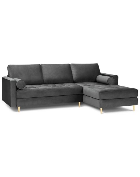 Divano angolare destro a 4 posti Santo in velluto grigio scuro - 236x170x90 cm
