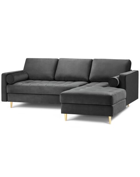 Divano angolare destro a 4 posti Santo in velluto grigio scuro - 236x170x90 cm