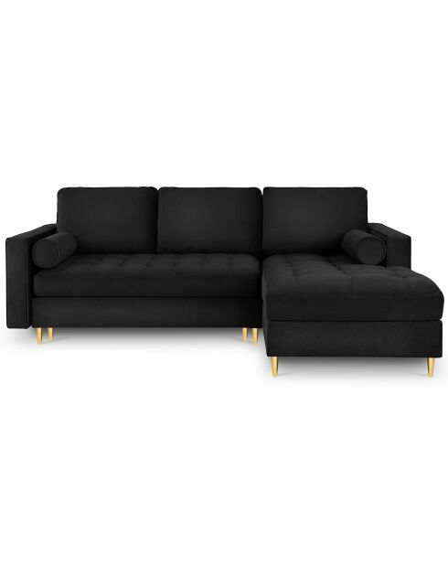Canapé d'angle droit velours convertible avec coffre de rangement santo 5 places noir - 240x175x96 cm