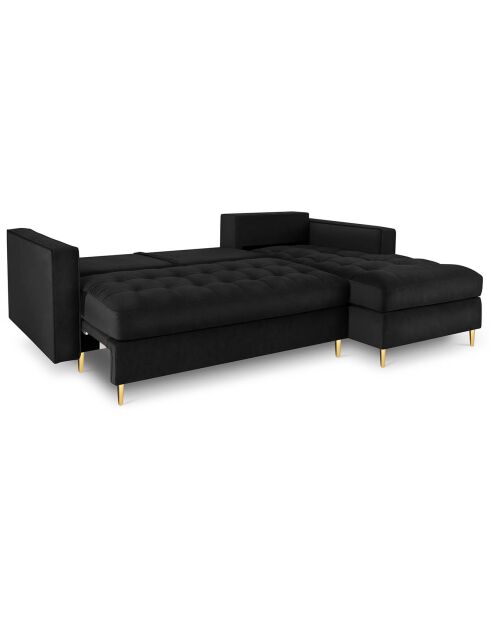 Canapé d'angle droit velours convertible avec coffre de rangement santo 5 places noir - 240x175x96 cm