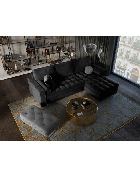Canapé d'angle droit velours convertible avec coffre de rangement santo 5 places noir - 240x175x96 cm