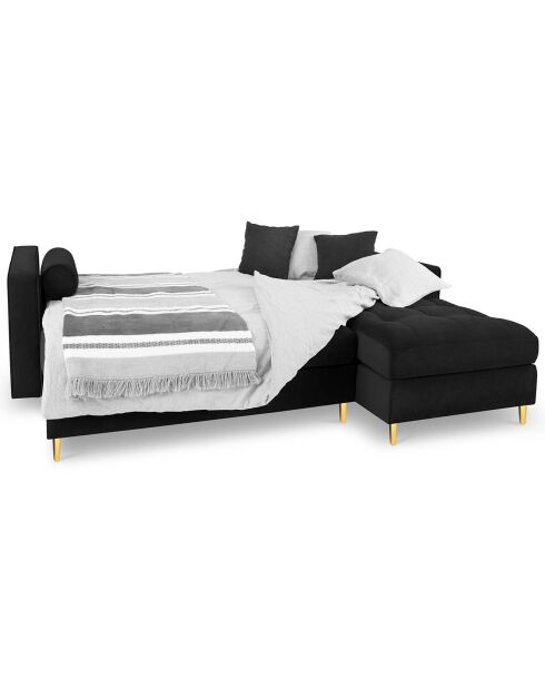 Canapé d'angle droit velours convertible avec coffre de rangement santo 5 places noir - 240x175x96 cm
