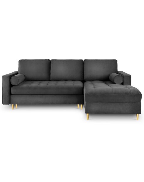 Santo umwandelbares Ecksofa aus Samt für 5 Personen, rechts, mit Stauraum, dunkelgrau - 240x175x96 cm