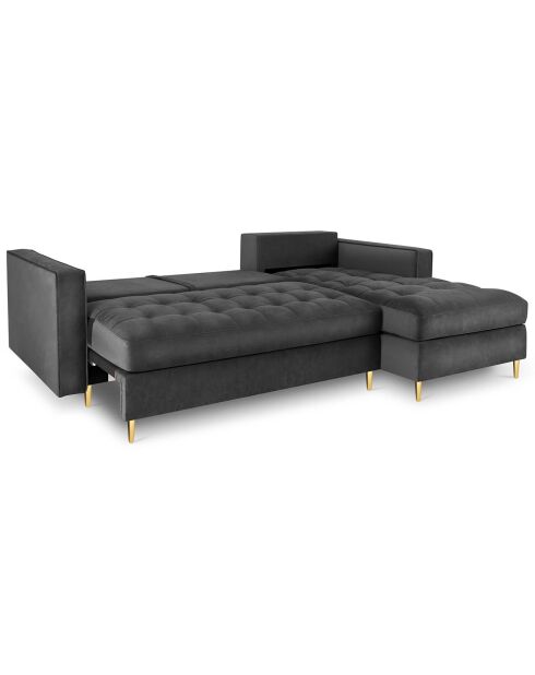 Santo umwandelbares Ecksofa aus Samt für 5 Personen, rechts, mit Stauraum, dunkelgrau - 240x175x96 cm