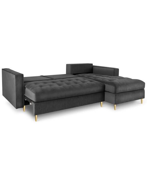 Canapé d'angle droit velours convertible avec coffre de rangement santo 5 places gris foncé - 240x175x96 cm