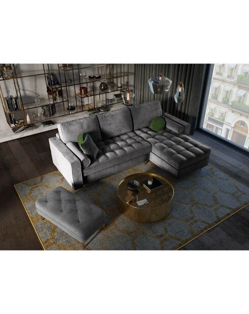 Canapé d'angle droit velours convertible avec coffre de rangement santo 5 places gris foncé - 240x175x96 cm