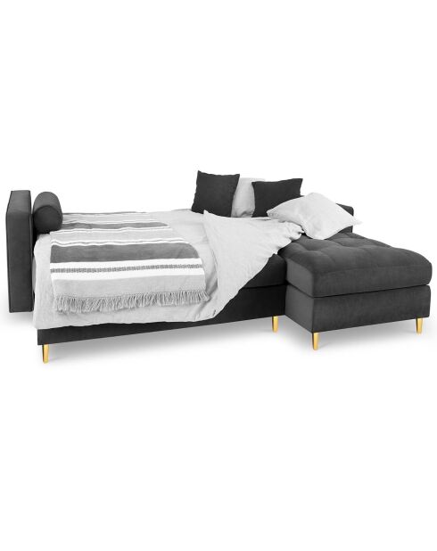 Canapé d'angle droit velours convertible avec coffre de rangement santo 5 places gris foncé - 240x175x96 cm