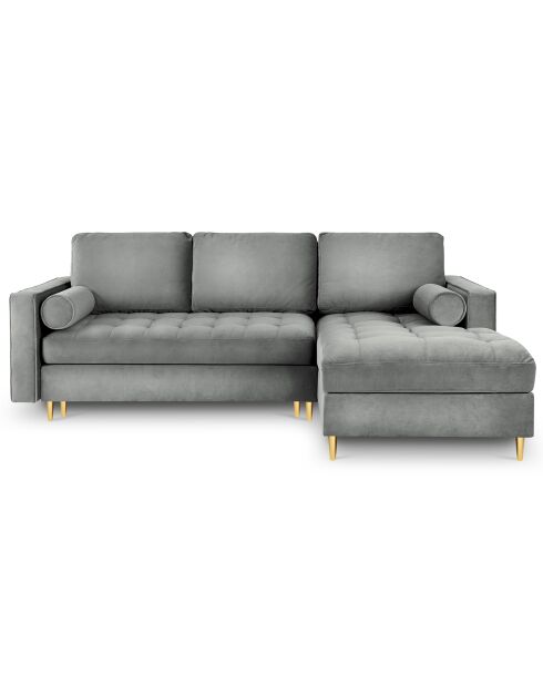 Canapé d'angle droit velours convertible avec coffre de rangement santo 5 places gris - 240x175x96 cm