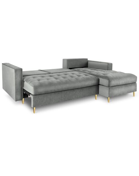Canapé d'angle droit velours convertible avec coffre de rangement santo 5 places gris - 240x175x96 cm