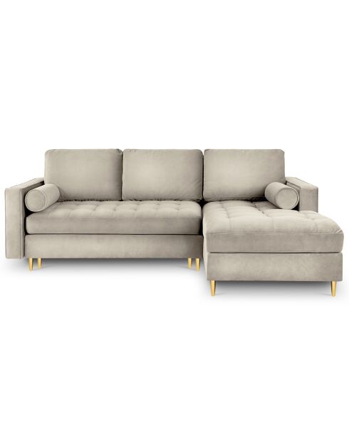 Canapé d'angle droit velours convertible avec coffre de rangement santo 5 places beige - 240x175x96 cm