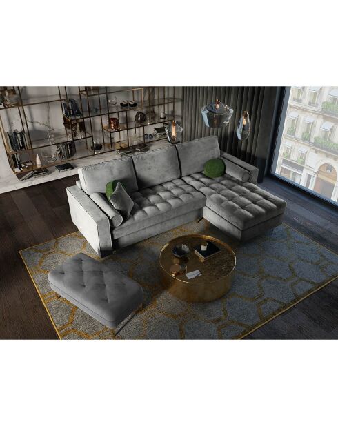 Canapé d'angle droit velours convertible avec coffre de rangement santo 5 places gris - 240x175x96 cm