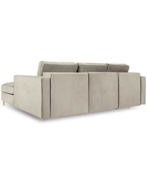 Canapé d'angle droit velours convertible avec coffre de rangement santo 5 places beige - 240x175x96 cm