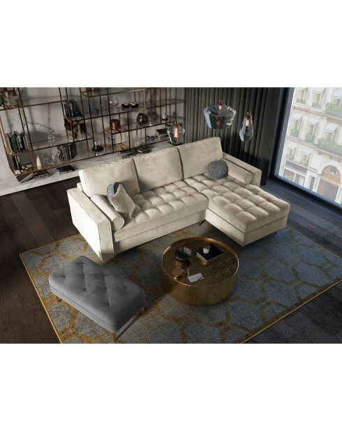 Canapé d'angle droit velours convertible avec coffre de rangement santo 5 places beige - 240x175x96 cm
