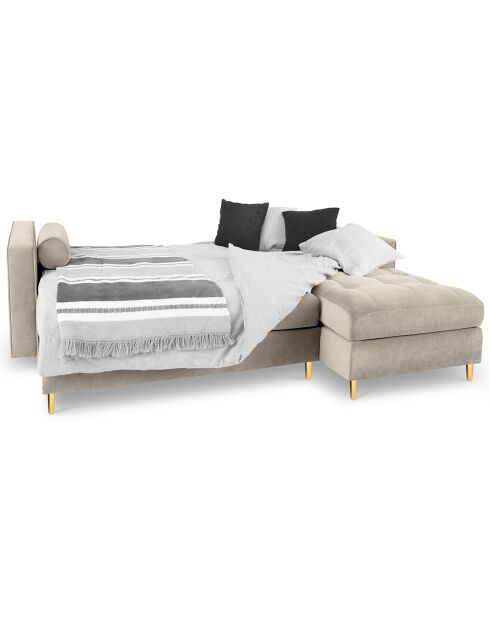Canapé d'angle droit velours convertible avec coffre de rangement santo 5 places beige - 240x175x96 cm