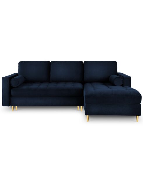 Canapé d'angle droit velours convertible avec coffre de rangement santo 5 places bleu roi - 240x175x96 cm