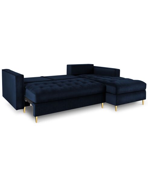 Canapé d'angle droit velours convertible avec coffre de rangement santo 5 places bleu roi - 240x175x96 cm