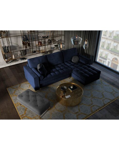 Canapé d'angle droit velours convertible avec coffre de rangement santo 5 places bleu roi - 240x175x96 cm