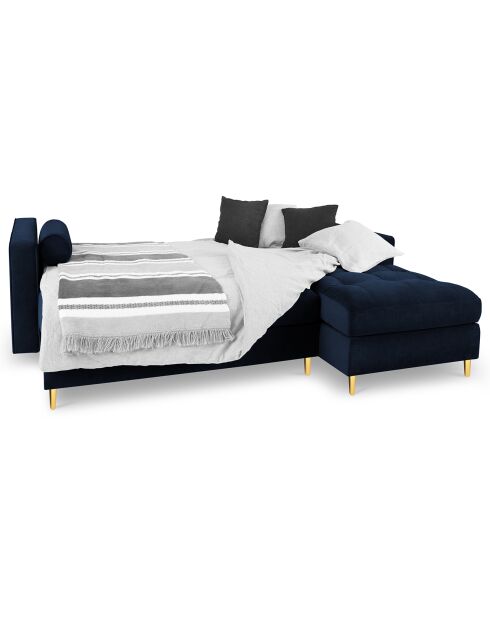 Canapé d'angle droit velours convertible avec coffre de rangement santo 5 places bleu roi - 240x175x96 cm